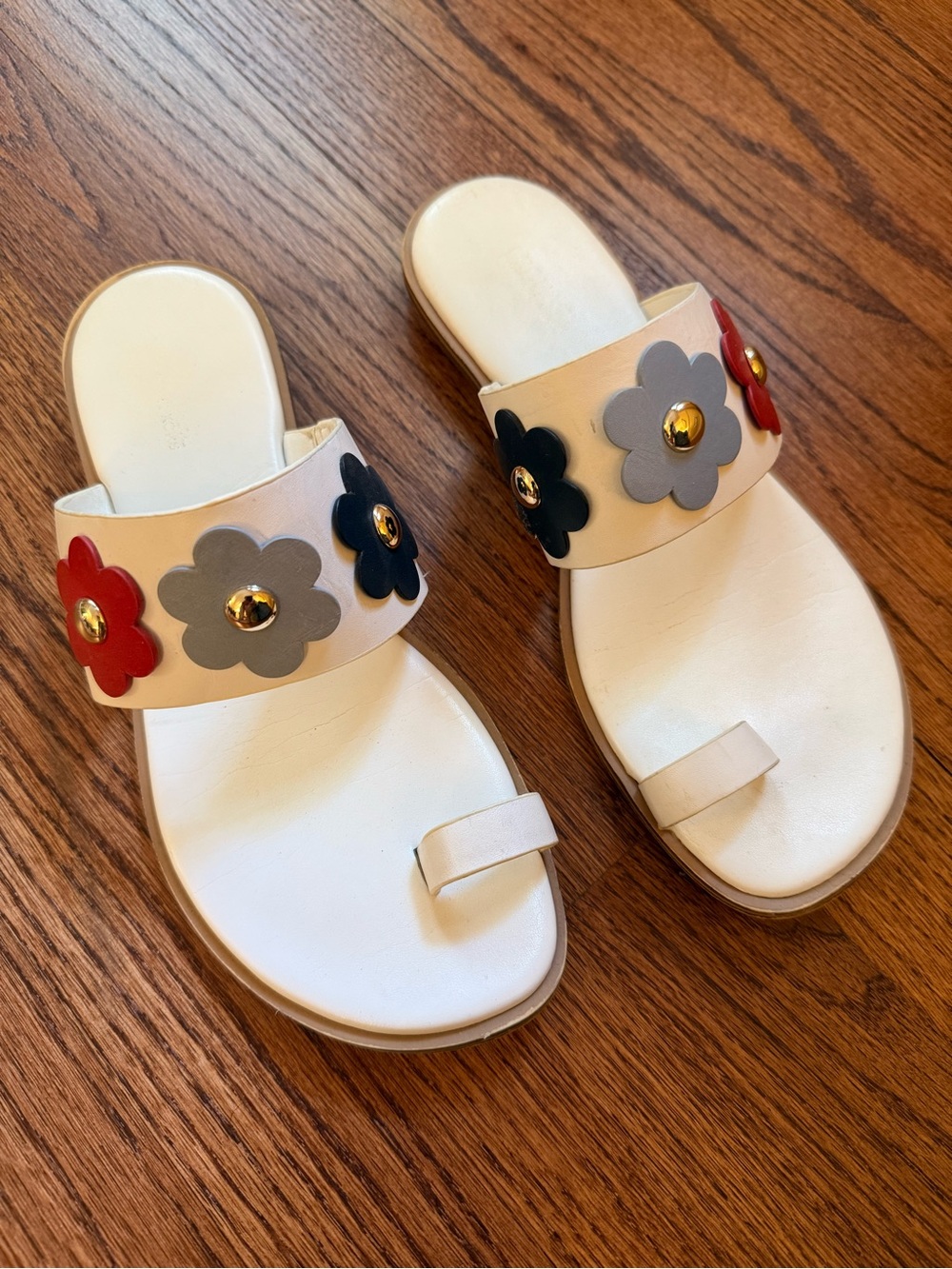 White Slide Sandals with Floral Accents - Women